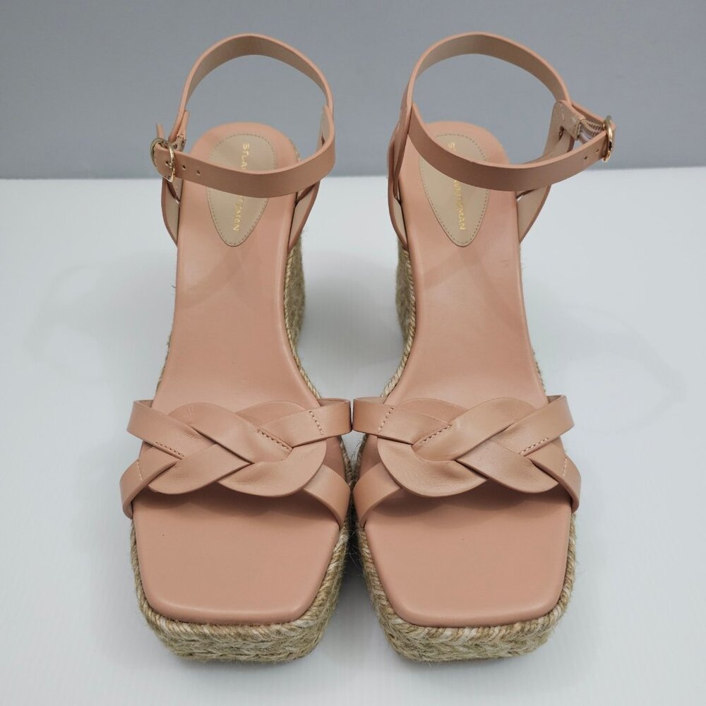 Stuart Weitzman Braida Max Espadrille Wedge Womens 9.5 Tan Leather Sandal Summer - Picture 4 of 15